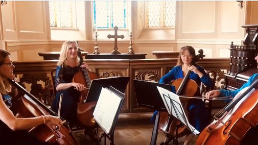 Cello quartet performing in Chapel at Lyme